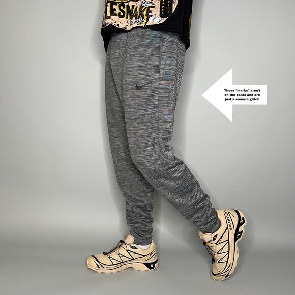 Nike Sweatpants Grey Polyester Joggers Black Swoosh Dri Fit